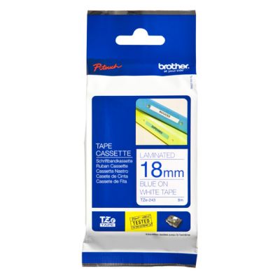 Adhesive tape Brother TZE-243 white, blue text, width 18mm