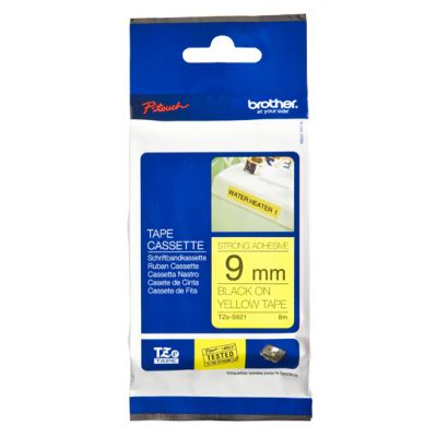 Kleepkirjalint Brother TZE-S621 Strong Adhesive, kollane, must tekst, laius 9mm, pikkus 8m