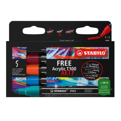 Marker permanent STABILO FREE Acrylic T300 Urban set, 1-2mm, 5 colours