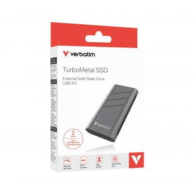 Kõvaketas väline SSD Verbatim TurboMetal SSD 2TB USB4 40Gbps, USB-C kaabel, Re3700MB/s Wr3600MB/s