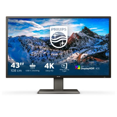 Philips P-line 439P1 - LED monitor - 43" (42.51" viewable) - 3840 x 2160 4K @ 60 Hz - VA - 400 cd / m - 4000:1 - DisplayHDR 400 - 4 ms - 3xHDMI, DisplayPort, USB-C - speakers - black texture