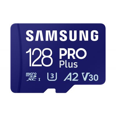 Samsung | MicroSD Card with SD Adapter | PRO Plus | 128 GB | microSDXC Memory Card | Flash memory class U3, V30, A2 | SD adapter