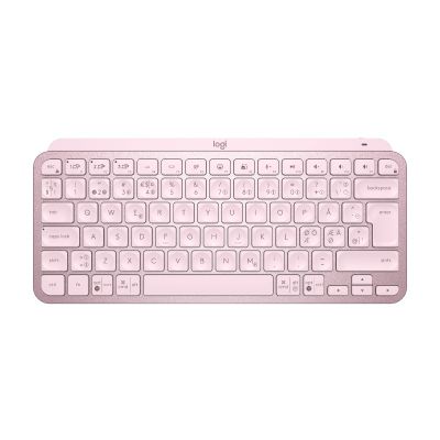 Klaviatuur Logitech MX Keys Minimalist Wireless Illuminated Keyboard Bluetooth ROSE/roosa PAN-Nordic, Li-Poly aku, USB-C laadimiskaabel