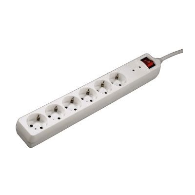 Pikendusj. Hama 6-Way, Overvoltage Protection, 1.4m, White