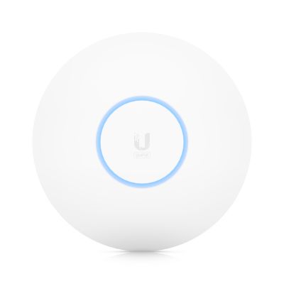 UBIQUITI U6 Pro; WiFi 6; 6 spatial streams; 140 m (1,500 ft) coverage; 350+ connected devices; Powered using PoE; GbE uplink.