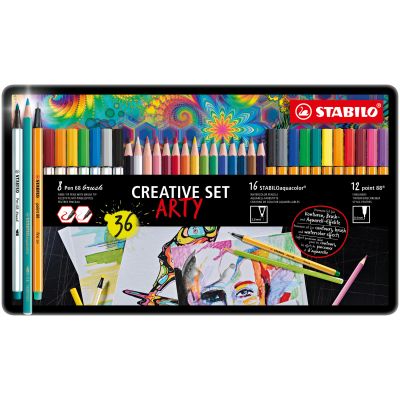 ARTY Stabilo set, 36pcs (16x STABILOaquacolor, 12x point 88, 8x Pen 68 brush)