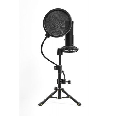 LORGAR Voicer 721, Gaming Microphone, Black, USB condenser microphone with tripod stand, pop filter, including 1 microphone, 1 Height metal tripod, 1 plastic shock mount, 1 windscreen cap, 1,2m metel