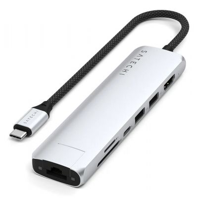 SATECHI 7-in-1 USB-C Slim Multiport Adapter with Ethernet (Silver)