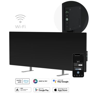 AENO Premium Eco Smart Heater, 700W, Tempered glass, Infrared+convection heating type, Led display Plug type: Europe (E/F type), BLACK