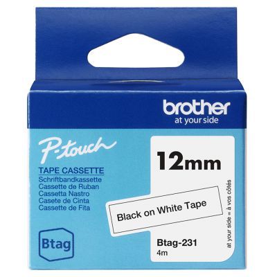 Kleepkirjalint Brother BTAG-231 valge, must tekst, laius 12mm mudelitele PT-N10, N20, N25