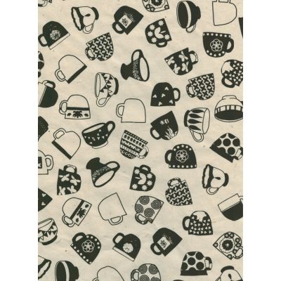 Nepali Paper A4 Printed Tea n Cups Black on Natural