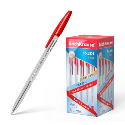 Ballpoint pen ErichKrause® R-301 Classic Stick 1.0, ink color: red  (box 50 pcs.)