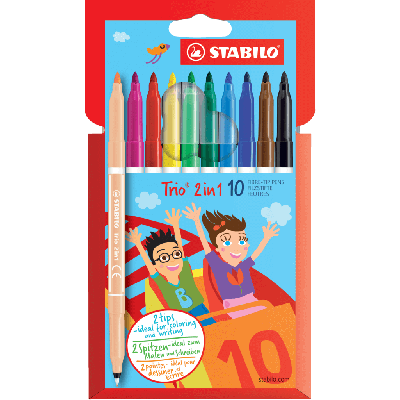 Felt-tip pens Stabilo Trio 2 in1 with double ends 0.5 and 2 mm, wallet of 10, v1