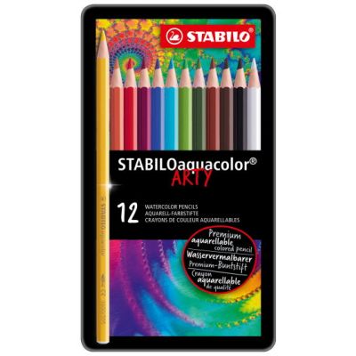 Akvarellpliiats metallkarbis Stabilo ARTY aquacolor, 12 värvi