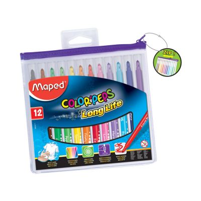 Felt pens Color peps plastic zip pouches 12colour, Maped