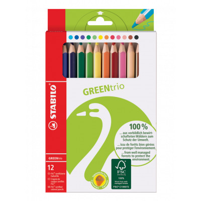 Coloring pencil Stabilo GREEN trio colors, wallet of 12