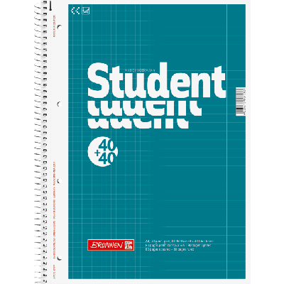 Kaustik A4 80l. 70g Duo( 40l 5x5ruut + 40l joon) Student spiraalköide 4-ne augustus, rebitavad lehed Brunnen