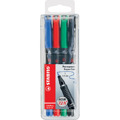 Film marker 0,4mm S 4-piece set, permanent, OHPen Stabilo