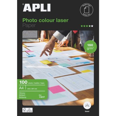 Fotopaber APLI A4 210x297 Laser Glossy 160g, 100 lehte pakis double sided/kahepoolne