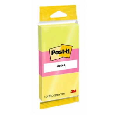 Post-it Notes, Assorted Neon Colours, 38 mm x 51 mm, 100 Sheets/Pad, 3 Pads
