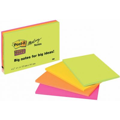 Notepad self-adhesive POST-ITSuper Sticky 6445-SSP, format A6 101x152mm, (4 colors x 45l)