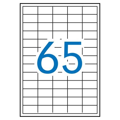 White permanent labels 38.0 x 21.2 mm, 65 on A4 sheet, 10 sheets