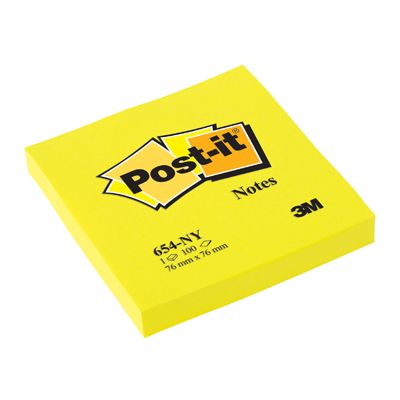 Notepad self-adhesive POST-IT 654 neon yellow 76x76mm (pack of 100l.)