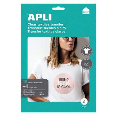 Etikett APLI 210x297mm termoülekandeks valgele kangale, tindiprinterile, A4, 10l/pk, Ref. 04128