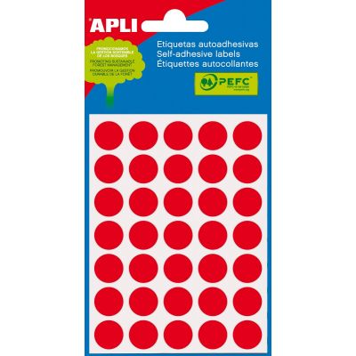 Etikett iseliimuv APLI ümar 13mm, punane, 175tk/pk, Ref.02057, markeerimispunkt