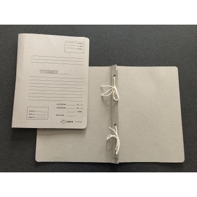 Cardboard folder A4 with print, 2 ribbons, grey (glued back)