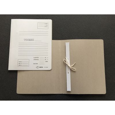 Cardboard folder A4 with print, 1 ribbons, white/grey