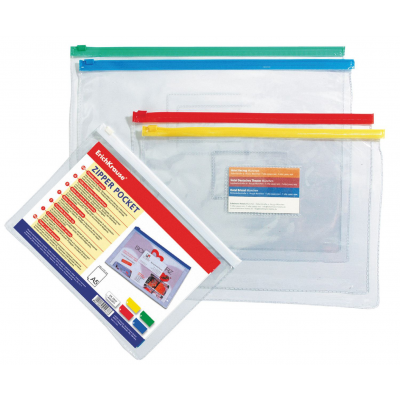 Zip pocket ErichKrause®  PVC Zip Pocket, B5, transparent (12 pcs in a bag)