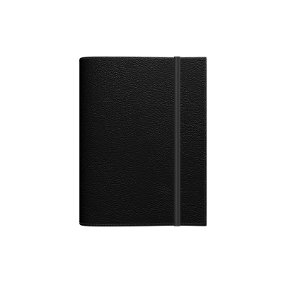 Book calendar MINISTER FLEX Week H black, A5 spiral binding, rubber strap, weekly content, faux leather cover