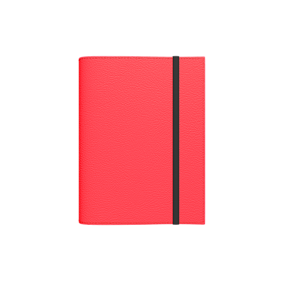 Book calendar MINISTER FLEX Week H coral red, A5 spiral binding, rubber strap, weekly content, faux leather cover
