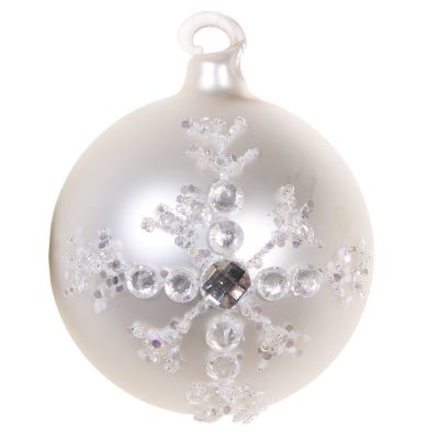 Christmas decoration on spruce, ball 8cm, snowflake, matte white