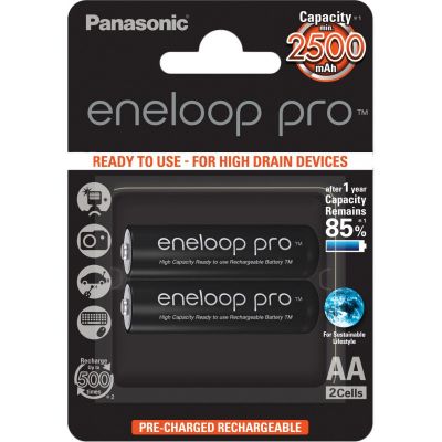 Batteries Panasonic Eneloop Pro AA HR6 2500mAh NiMH 2BP, 1.2V 2 batteries for high power devices