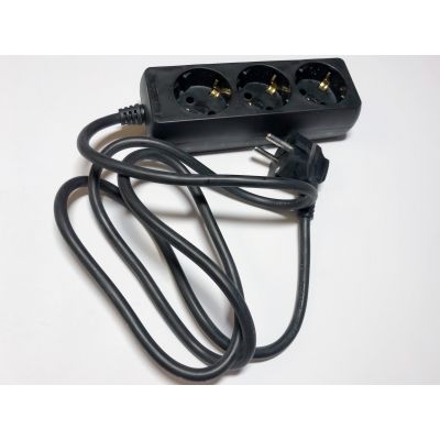 Extension cord 1.5 meters 3 sockets, BLACK, earthed
