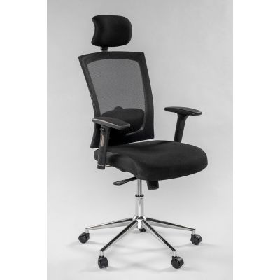 Office chair VIRGINIA 5210 with headrest, reg. armrests, backrest black mesh / load capacity up to 140kg / black fabric, chrome base