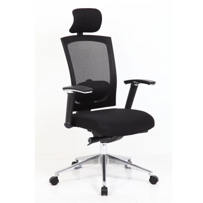 Office chair FLORIDA 5144 with headrest, reg. armrests, backrest black mesh / load capacity up to 140kg / black fabric, metal base, chrome