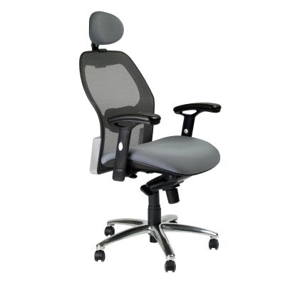 Driver's chair with TERAMO headrest, backrest, reg. armrests 27593 / max 120kg / gray fabric + chrome. alum.