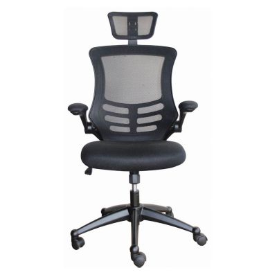 Office chair with RAGUSA headrest, reg. armrests, mesh backrest, 27715 / max 120kg / black mesh fabric + black
