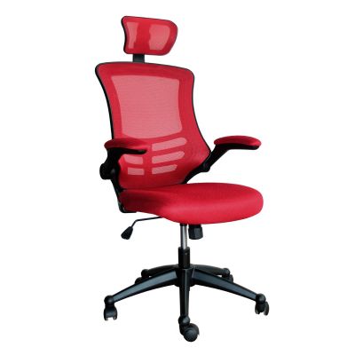 Office chair with RAGUSA headrest, reg. armrests, backrest, 27717 / max 120kg / bright red mesh fabric + black