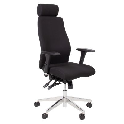 Driver's chair with SMART Extra headrest, 3D reg. armrests, reg. seat depth, seat negat. slope 14633 / max 136kg / black fabric + polished a