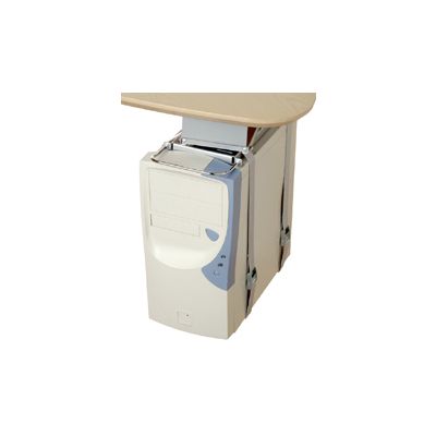 Computer holder with straps, movable back and forth on rail, swivel 360 kr., LSAH427CS35S / metal, silver gray RAL9006