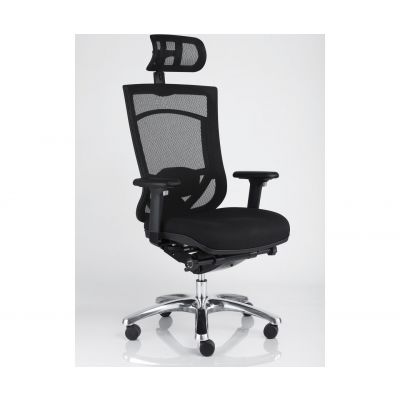 Office chair with ProNet 6 headrests, without armrests / add armrests Multi 3D / backrest black mesh, seat black DOVE fabric / pol. al. jala