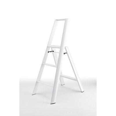 Stair ladder LUCANO, 3 steps, H-1220/790 mm upper step / white painted aluminium