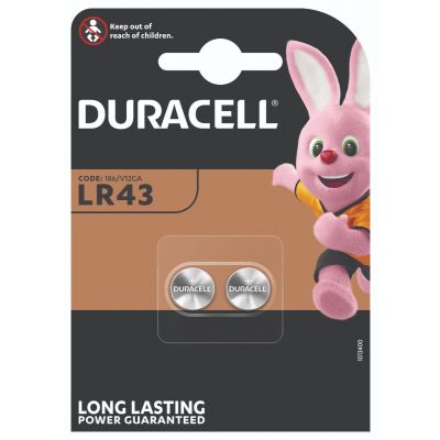 Patareid Duracell LR43 patarei 2-pakk (diam 11,6mm x 4,2mm, 1,5V 73mAh