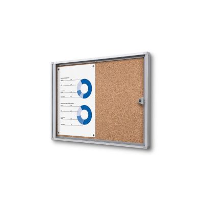 Information cabinet 2xA4 interior, lockable pl. glass door, external dimensions L-491x350x26mm / cork background, alum. S profile