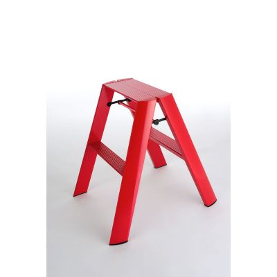 Stair ladder LUCANO, 2 steps, H-560mm / red painted aluminium