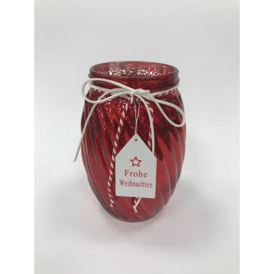Candlestick XMAS 11x17cm, glass, red